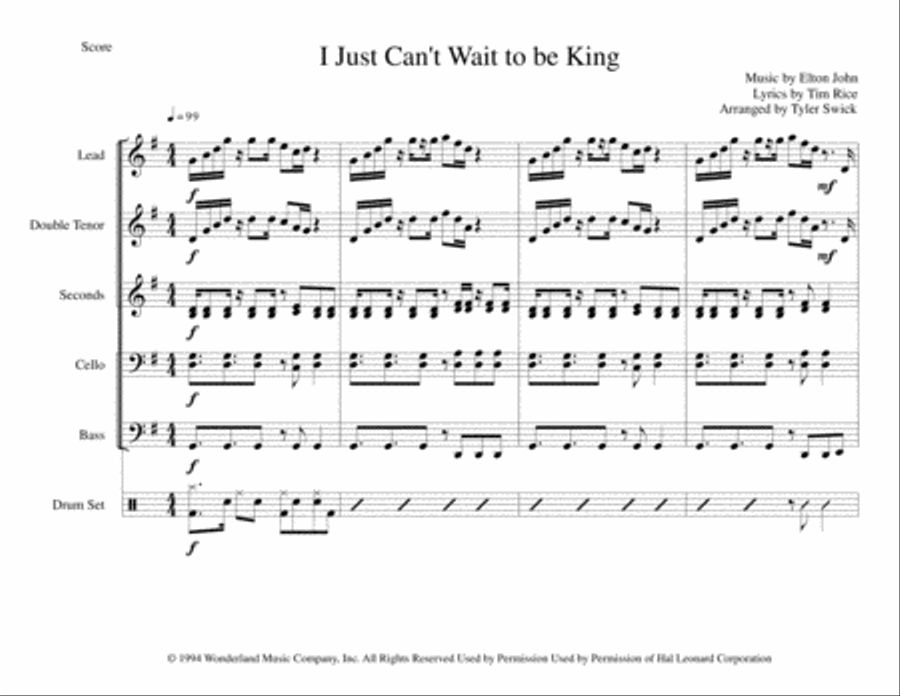 I Just Can't Wait To Be King Large Ensemble scores gallery preview page 1