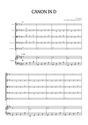 Pachelbel Canon in D • strings quintet sheet music w/ piano accompaniment