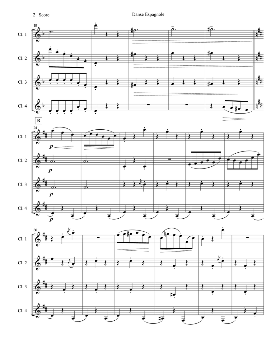 Danse Espagnole for Clarinet Quartet Danse Espagnole for Clarinet Quartet Clarinet Quartet scores gallery preview page 3