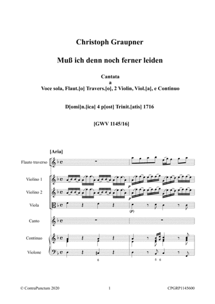 Graupner Christoph Cantata Muß ich denn noch ferner leiden GWV 1145/16 image number null