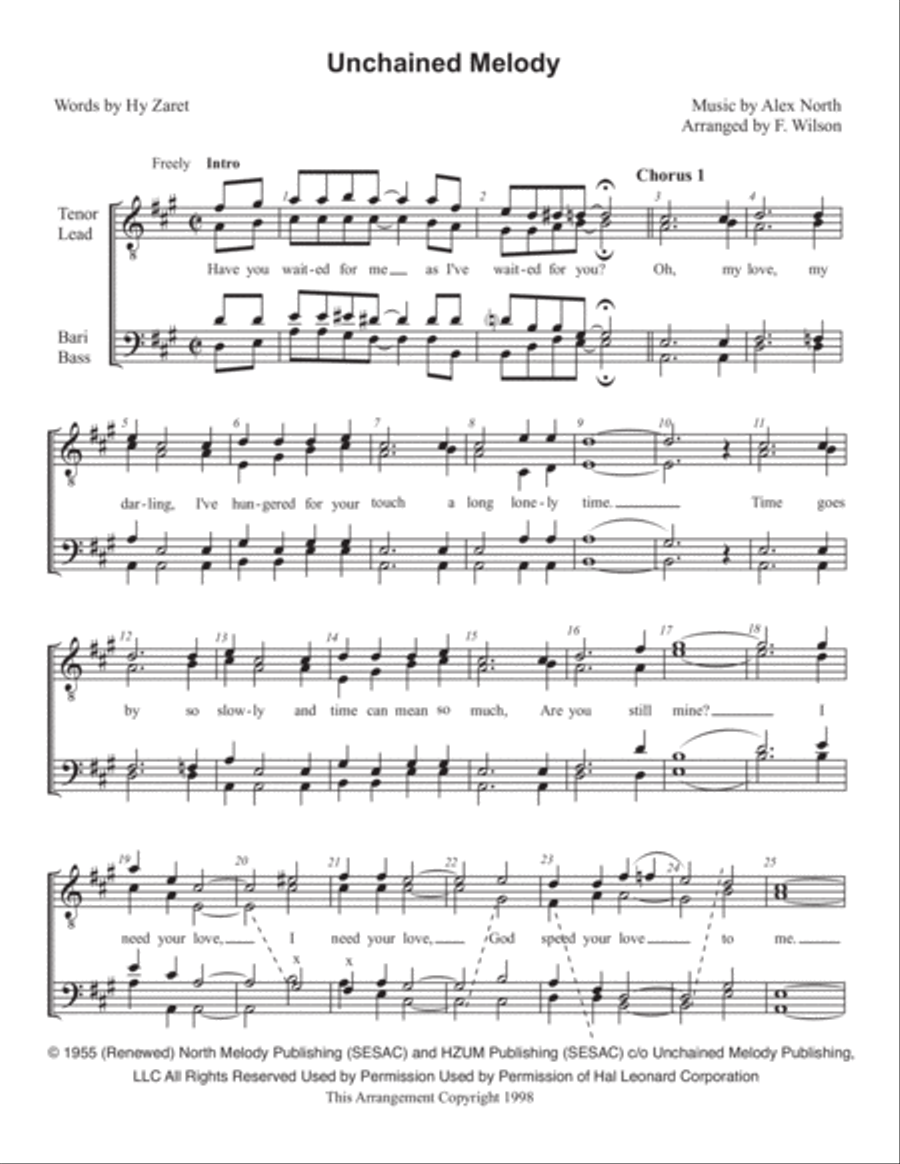 Unchained Melody TTBB scores gallery preview page 1