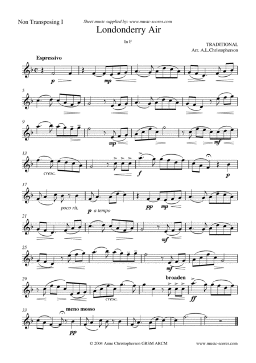 Londonderry Air - Trio for Instruments in C, Bb or Eb C Instrument scores gallery preview page 5