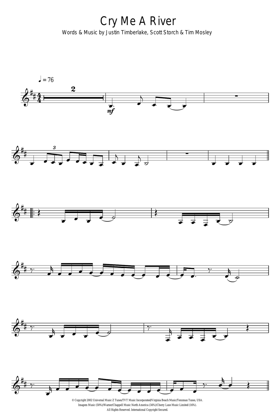 Cry Me A River Clarinet Solo scores gallery preview page 1