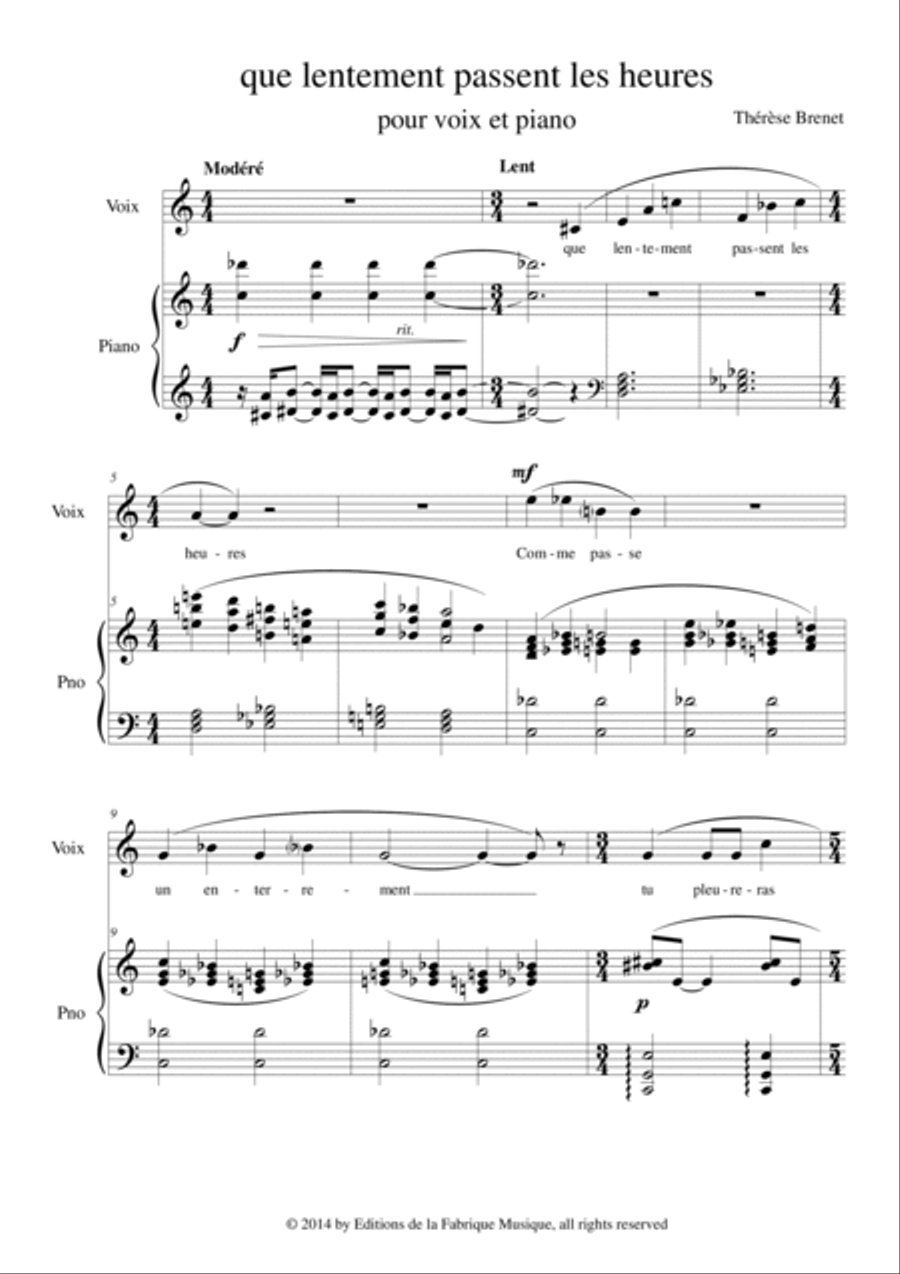 Therese Brenet Que Lentement Passent Les Heures Voice scores gallery preview page 2