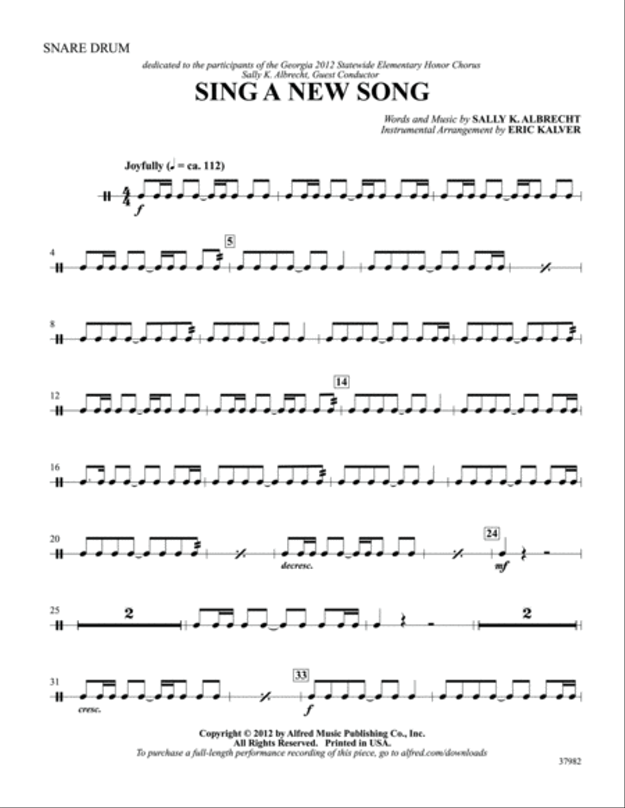 Sing a New Song: Snare Drum Percussion scores gallery preview page 1