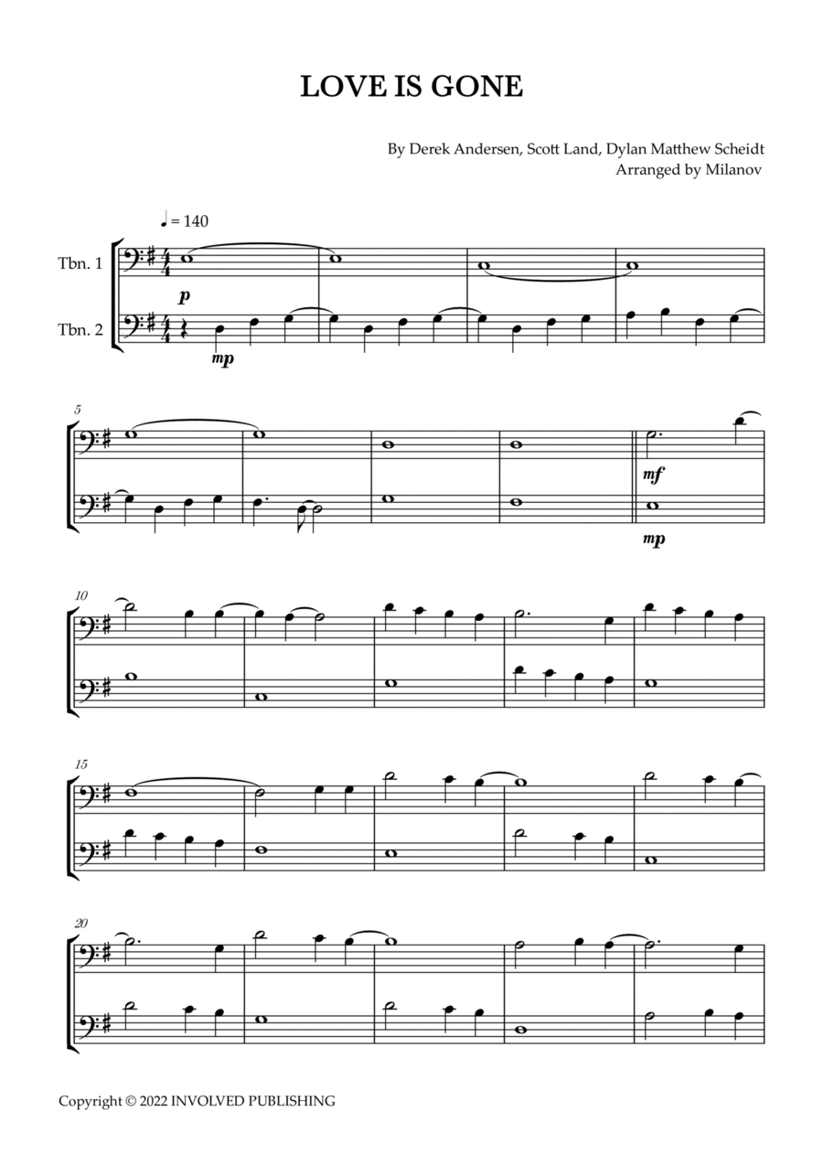 Love Is Gone Trombone Duet scores gallery preview page 1