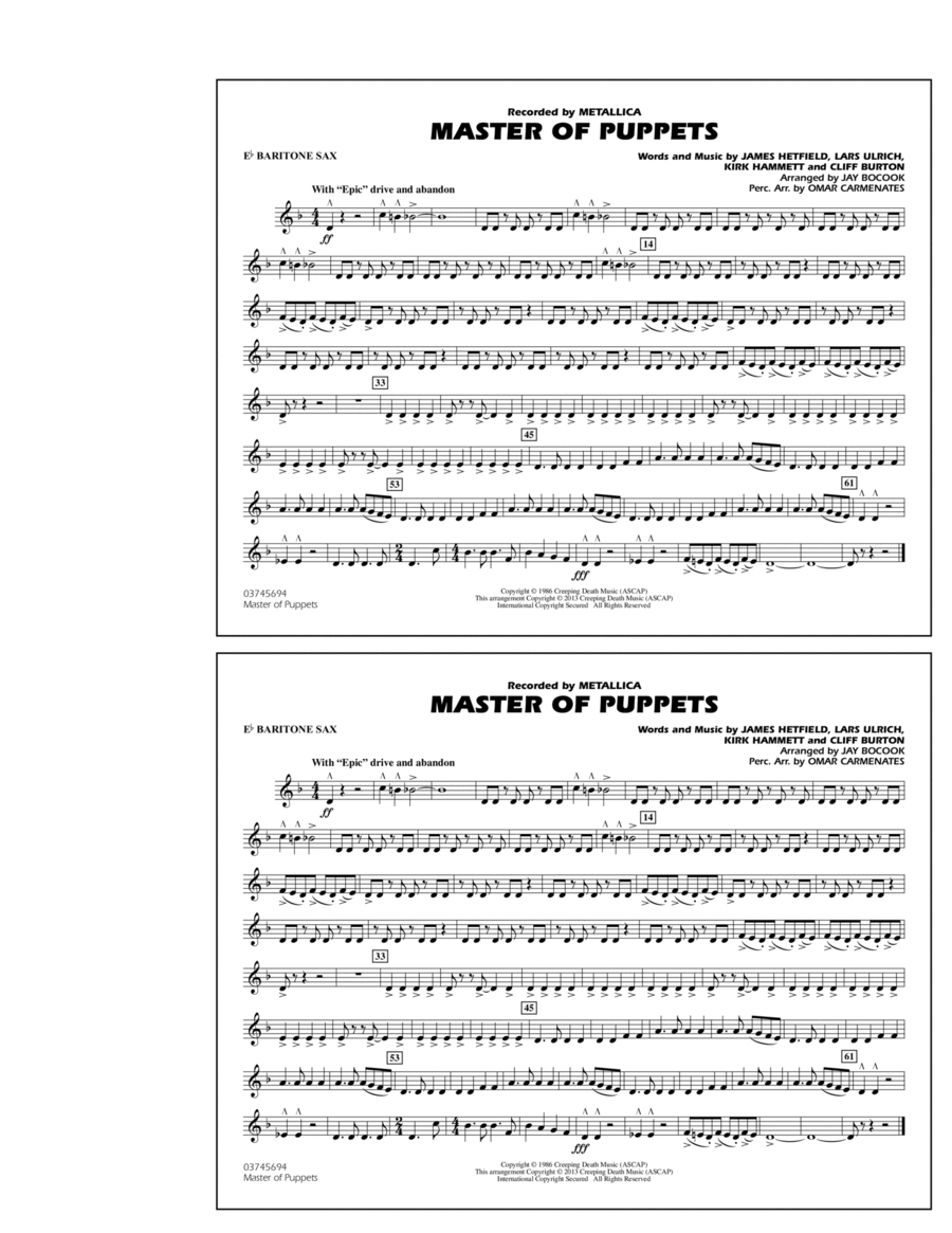 Master of Puppets - Eb Baritone Sax Marching Band scores gallery preview page 1