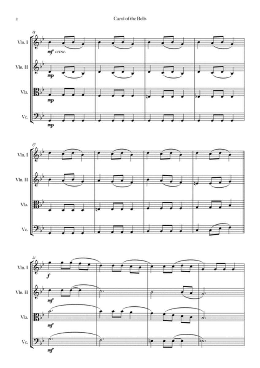 Carol of the Bells (String Quartet) - Score Only image number null