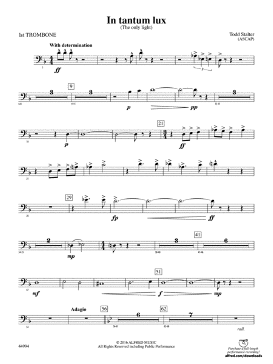 In tantum lux: 1st Trombone Concert Band scores gallery preview page 1