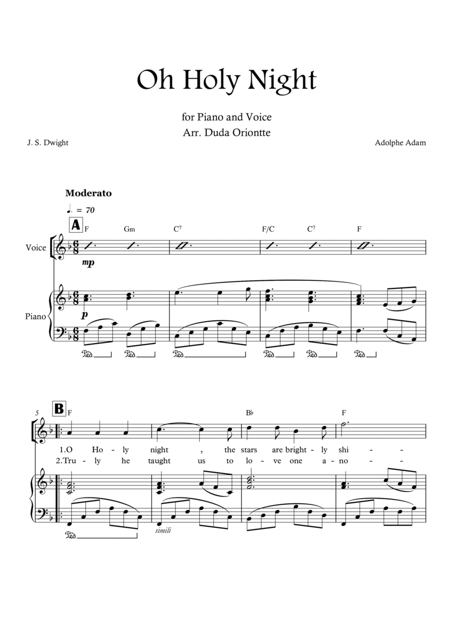 Oh Holy Night (F major - with chords) Voice scores gallery preview page 1