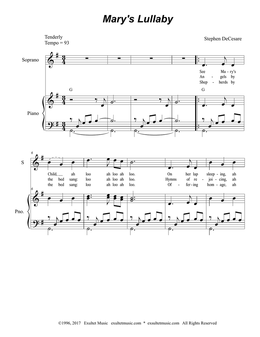 Mary's Lullaby (Duet for Soprano and Mezzo Soprano solo) Mezzo-Soprano Voice scores gallery preview page 1