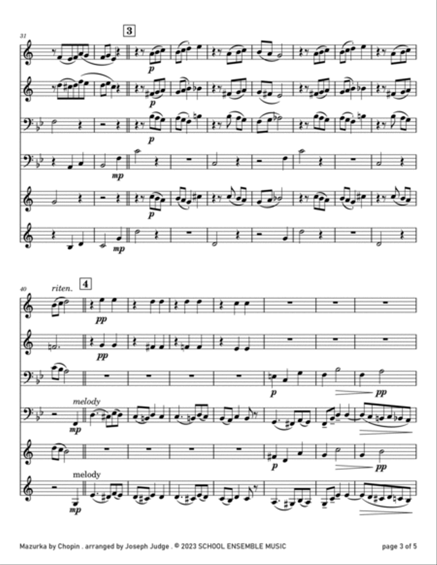 Mazurka by Chopin for Brass Quartet in Schools Brass Quartet scores gallery preview page 3