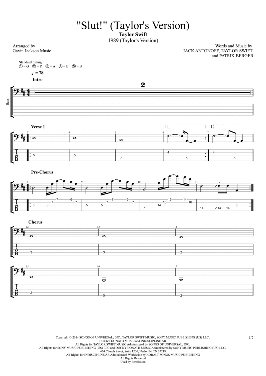Slut! Guitar Tablature scores gallery preview page 1