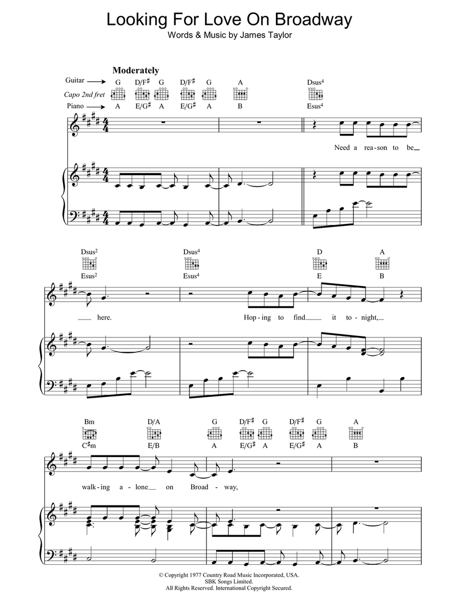 Looking For Love On Broadway Piano, Vocal, Guitar scores gallery preview page 1