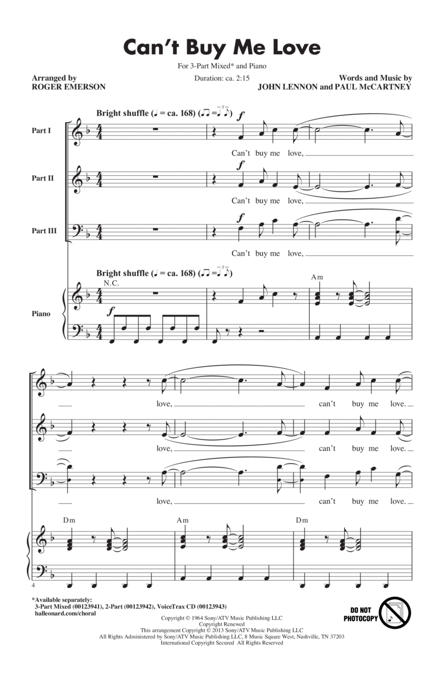 Can't Buy Me Love 3-Part scores gallery preview page 1
