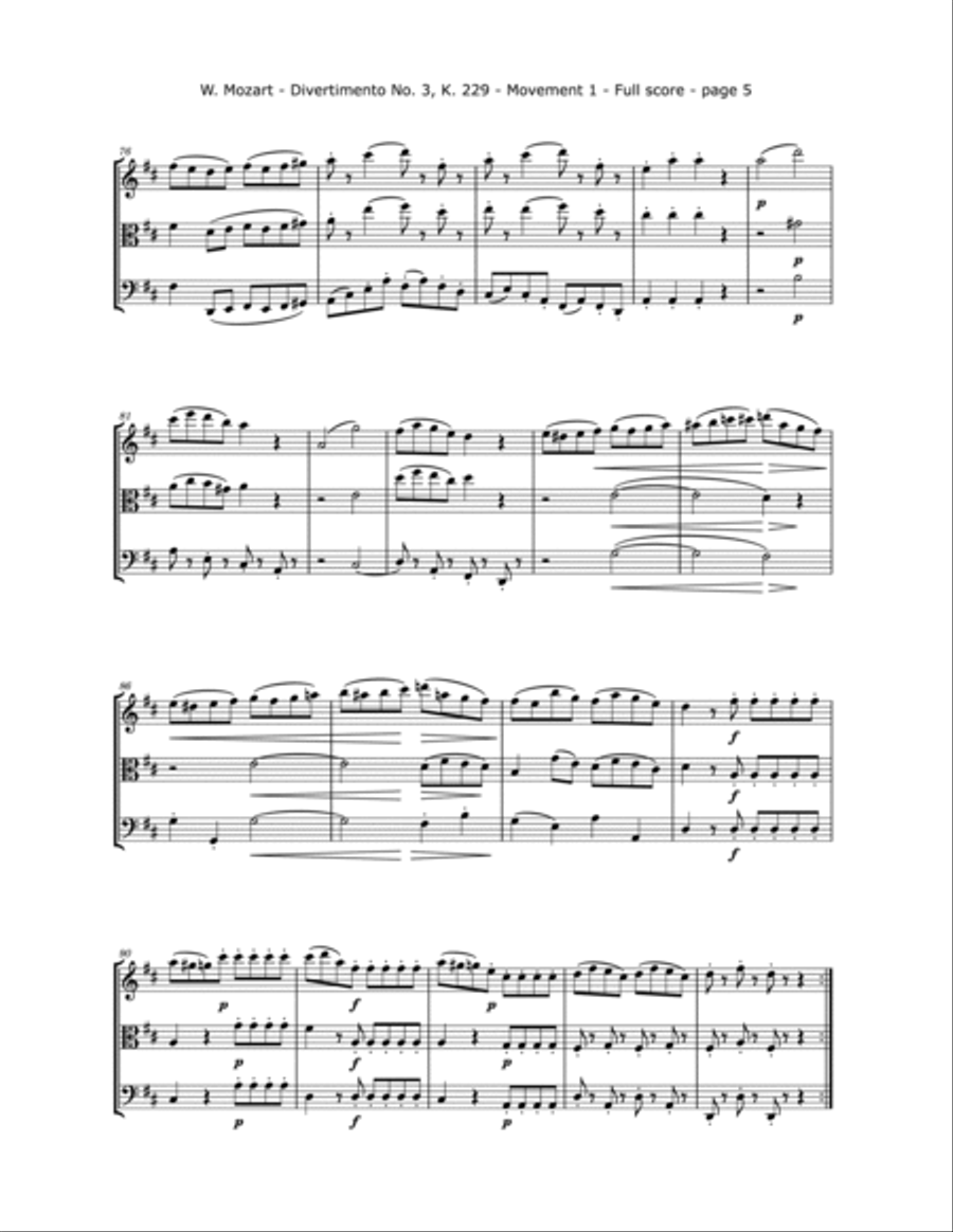 Mozart, W. A. - Divertimento No. 3, K. 229 For Violin, Viola and Cello String Trio scores gallery preview page 6