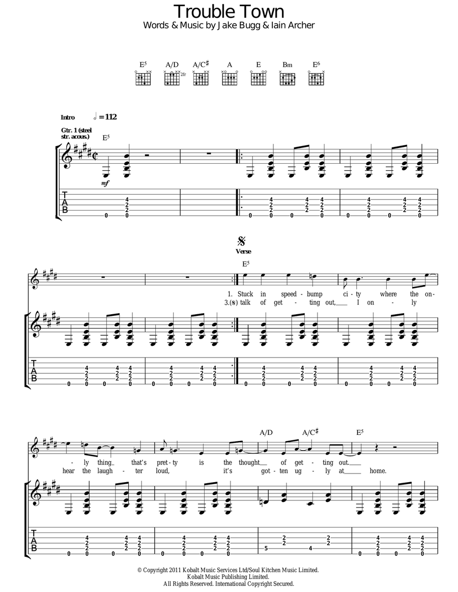 Trouble Town Trouble Town Guitar Tablature scores gallery preview page 1
