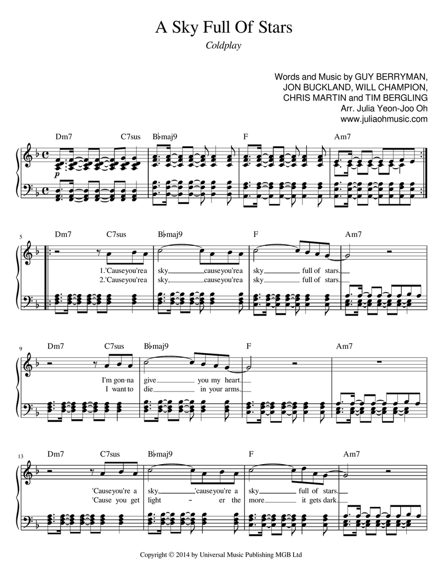A Sky Full Of Stars A Sky Full Of Stars Piano, Vocal scores gallery preview page 1