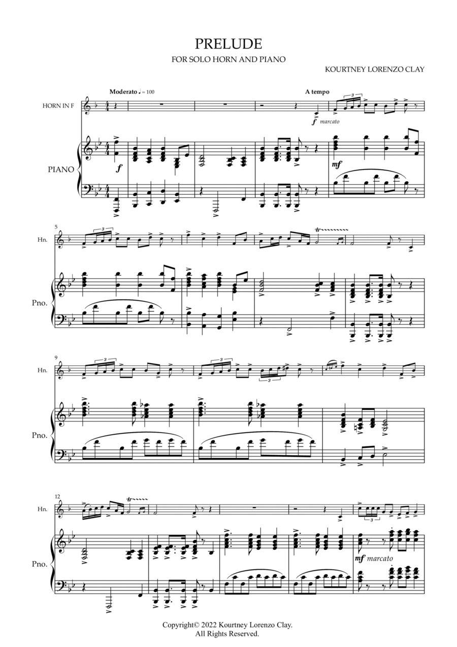 Prelude for Horn Horn scores gallery preview page 1