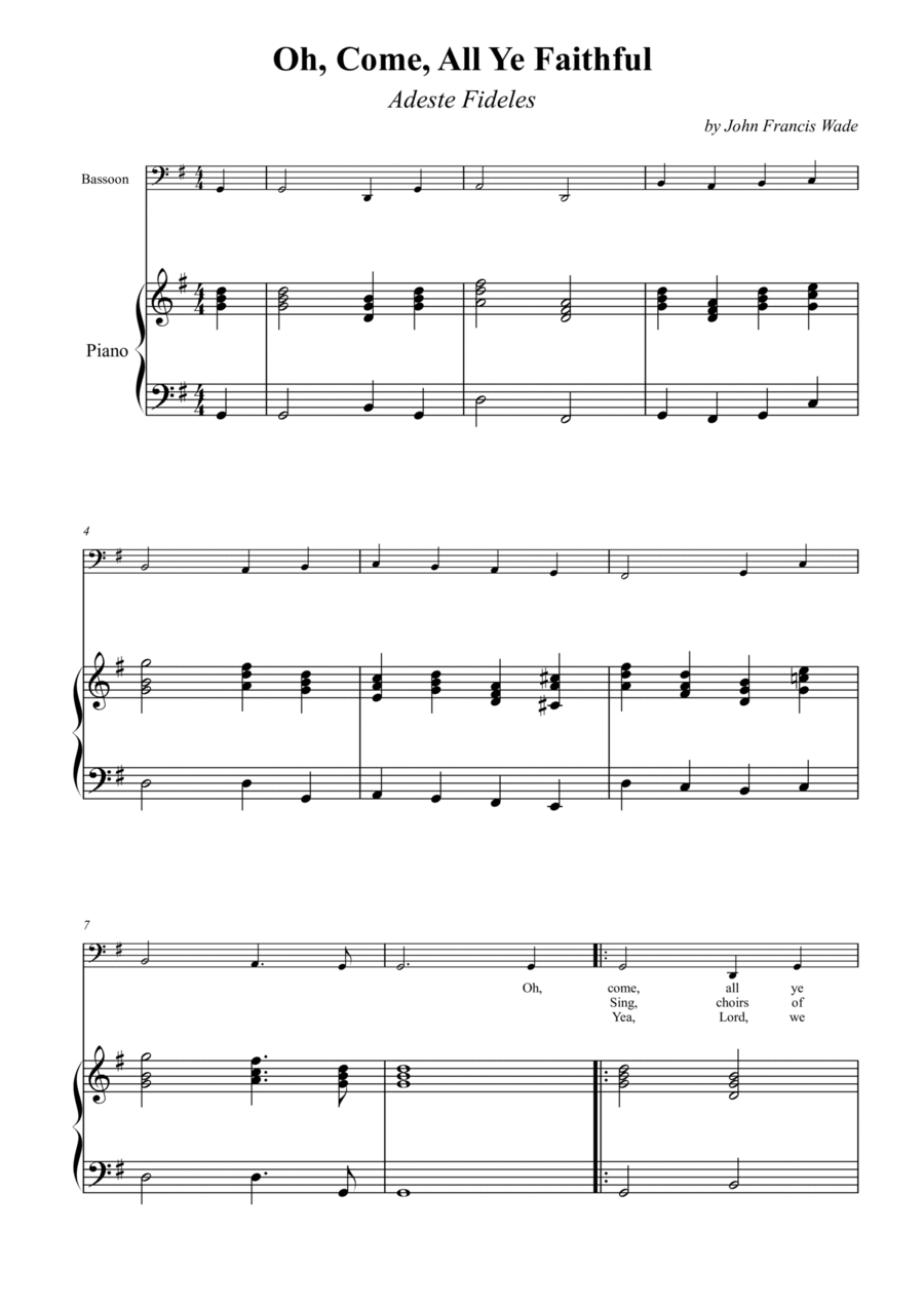 Oh, Come, All Ye Faithful (Adeste Fideles) Bassoon scores gallery preview page 1