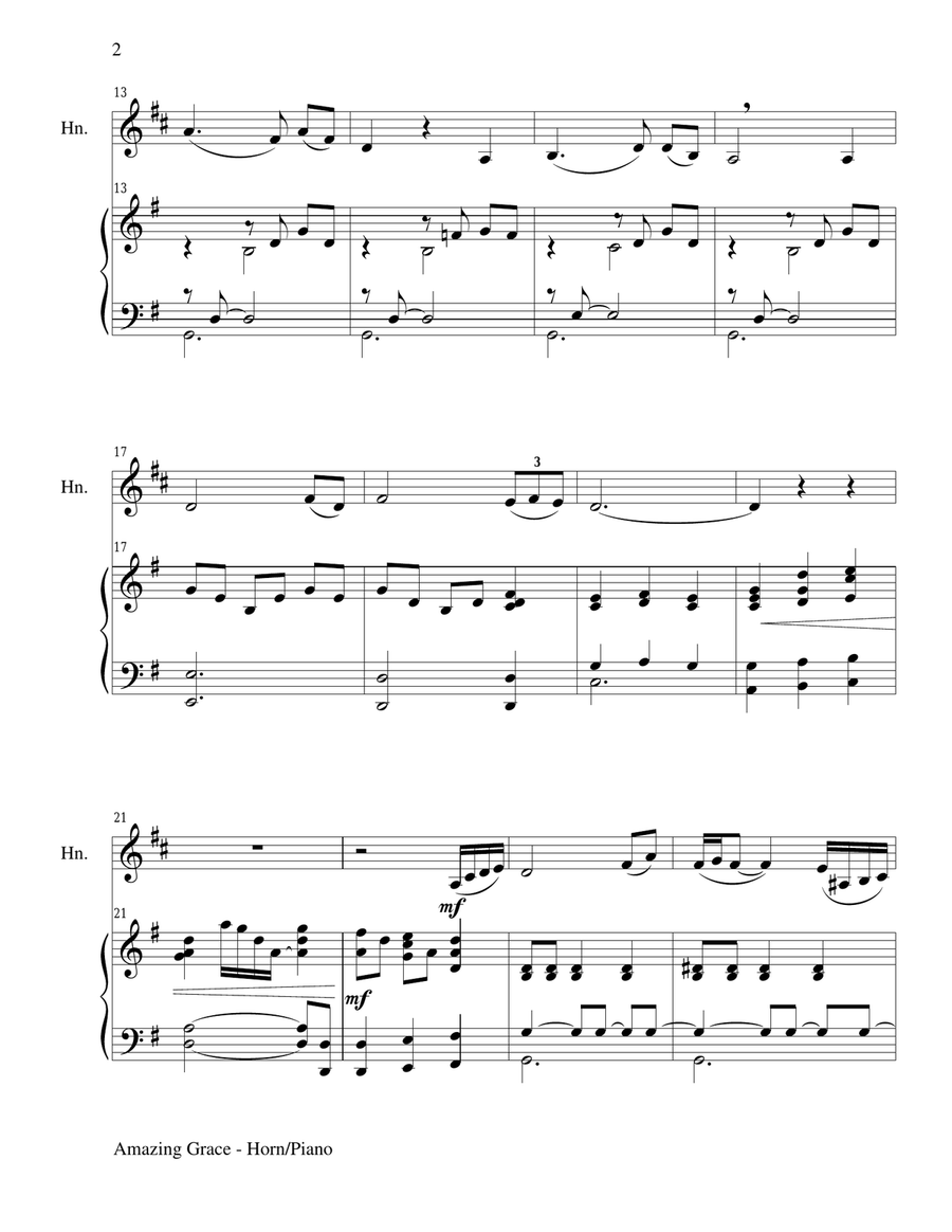 AMAZING GRACE (Horn Piano and Horn Part) AMAZING GRACE (Horn Piano and Horn Part) Piano scores gallery preview page 2