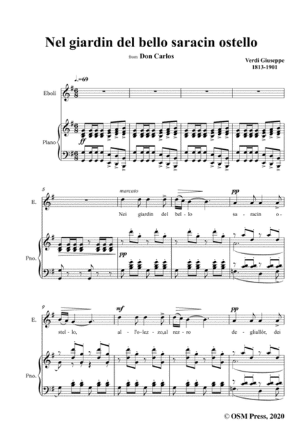 Verdi-Nel giardin del bello saracin ostello,in G Major,for Voice and Piano
