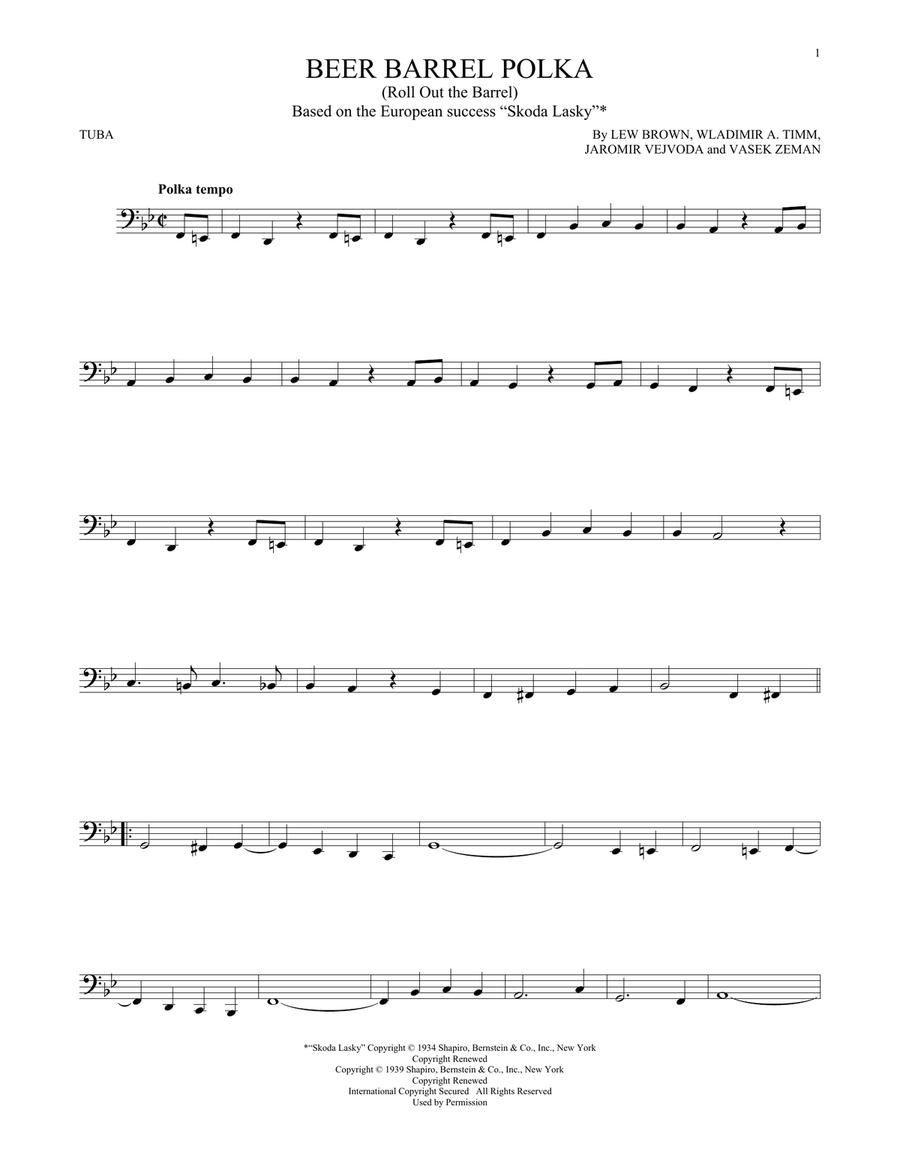 Beer Barrel Polka (Roll Out The Barrel) Tuba scores gallery preview page 1