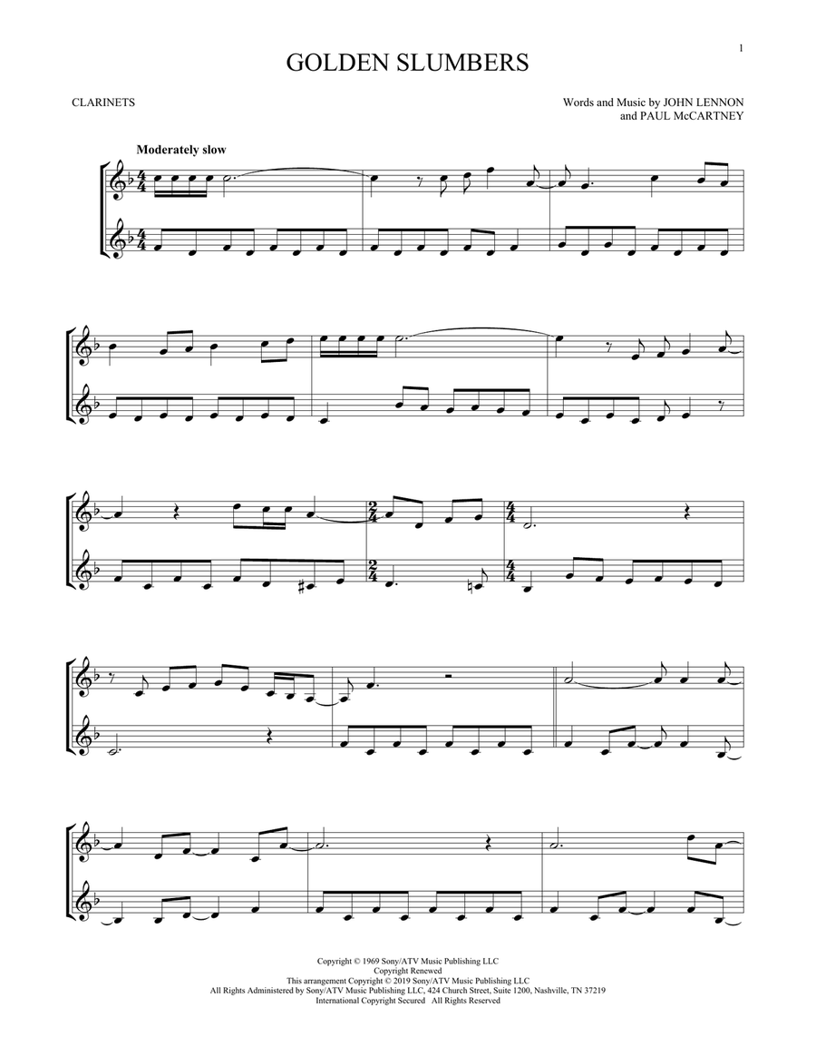 Golden Slumbers Golden Slumbers Clarinet Duet scores gallery preview page 1