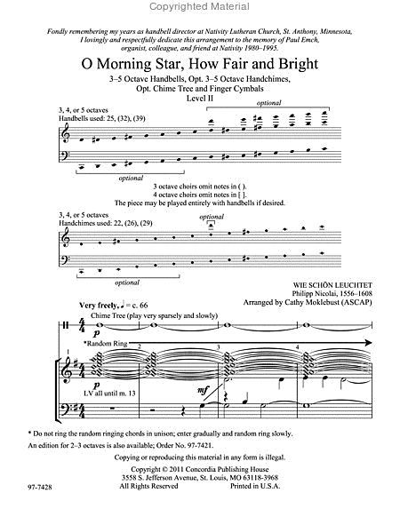 O Morning Star, How Fair and Bright (3-5 Octaves) image number null