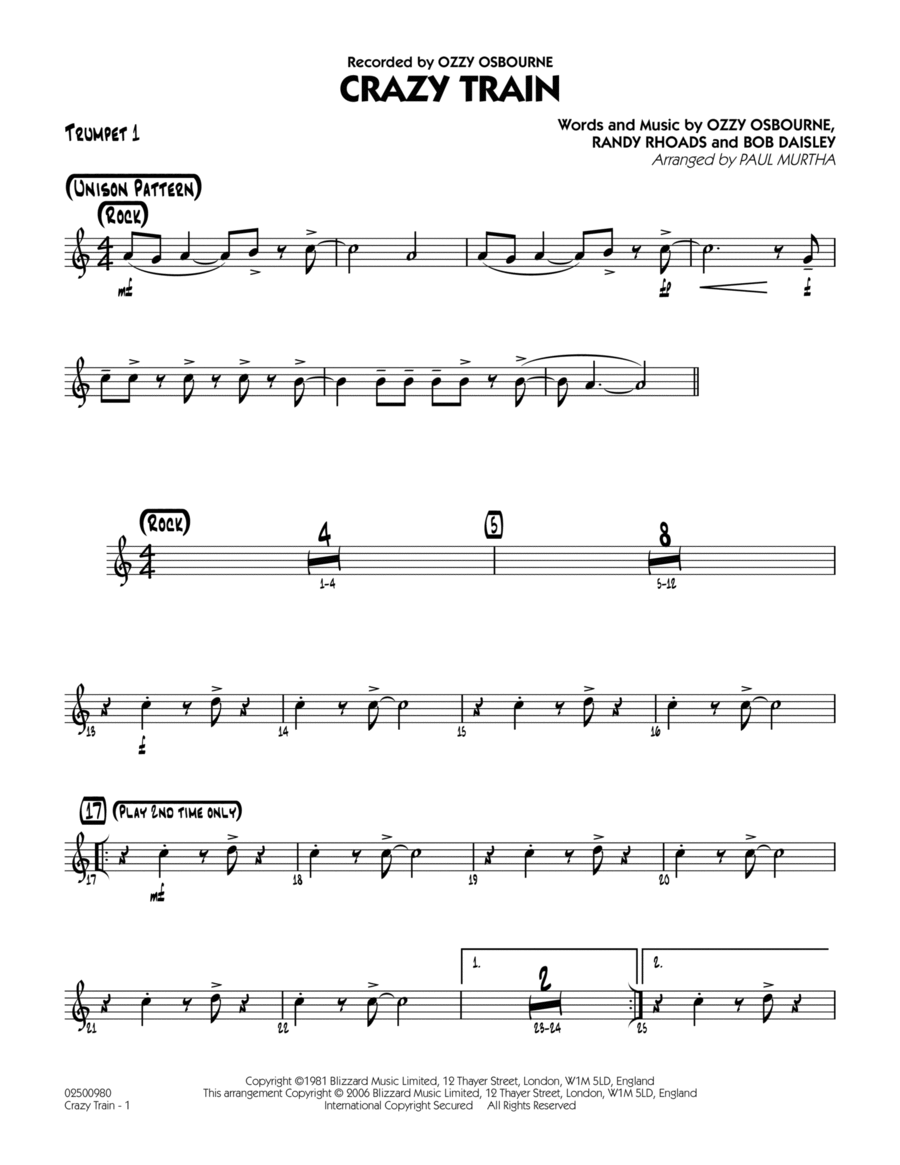 Crazy Train Trumpet 1 by Ozzy Osbourne Jazz Ensemble Digital Sheet Music Sheet Music Plus