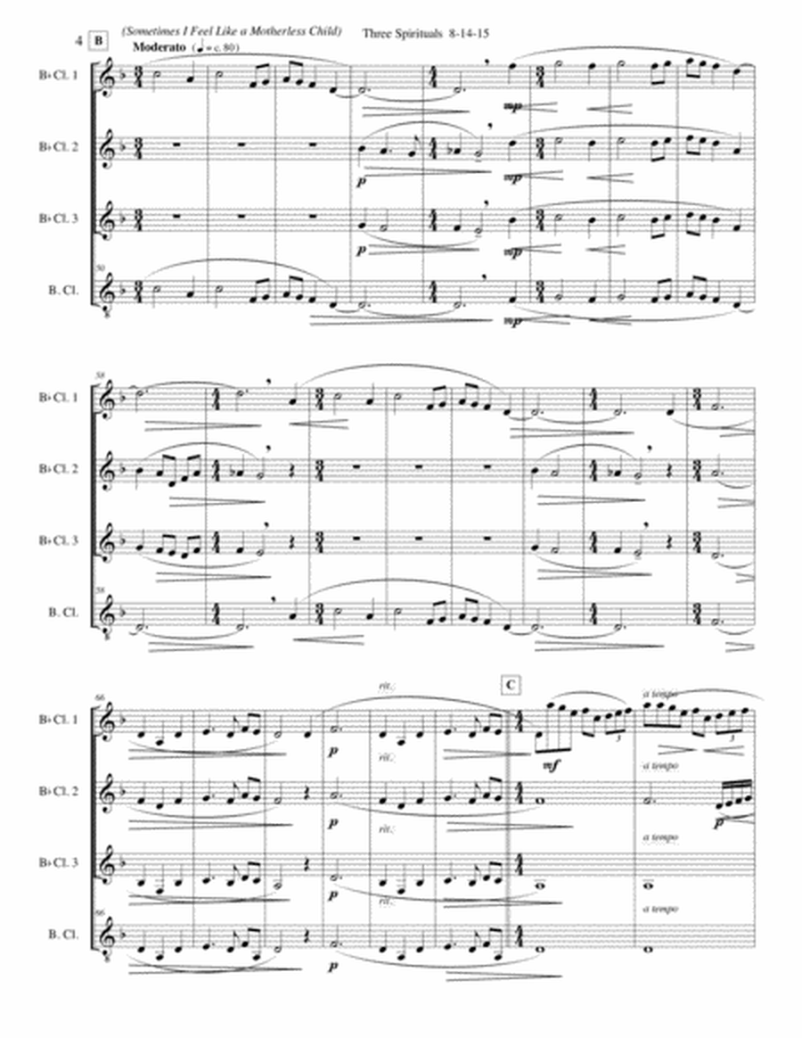 THREE TRADITIONAL SPIRITUALS for Clarinet Quartet image number null