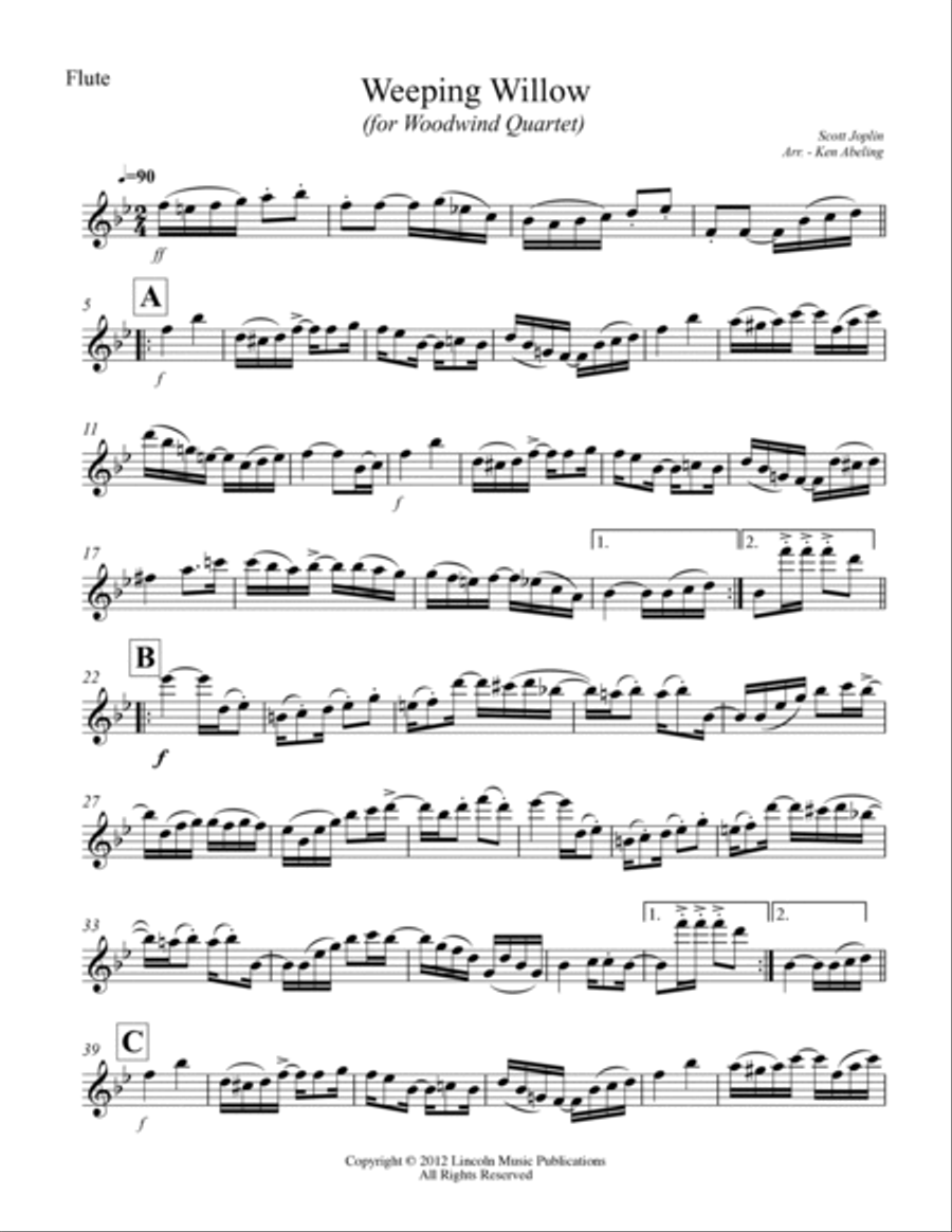 Joplin - “Weeping Willow” (for Woodwind Quartet) Woodwind Quartet scores gallery preview page 5