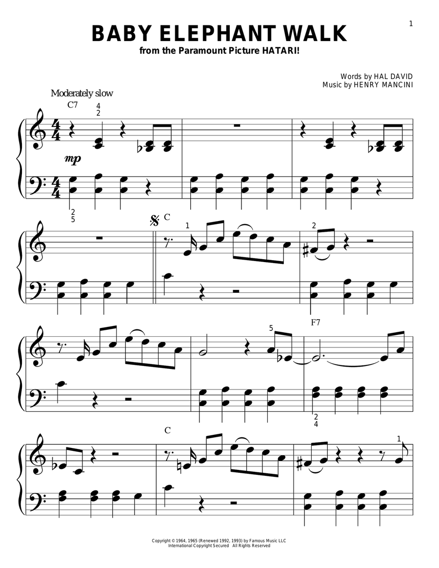 Baby Elephant Walk Easy Piano scores gallery preview page 1