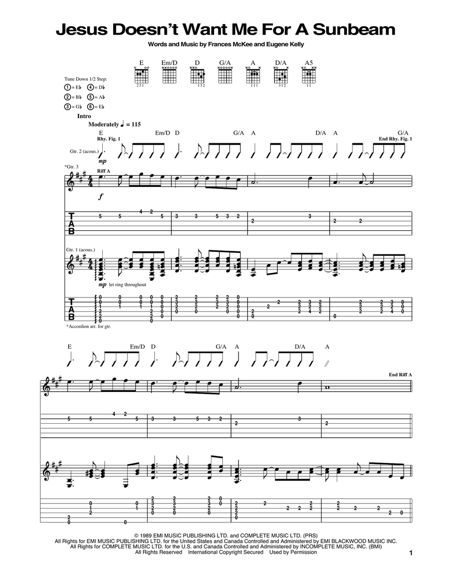 Jesus Doesn't Want Me For A Sunbeam Acoustic Guitar scores gallery preview page 1