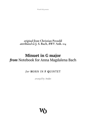 Book cover for Minuet in G major by Bach for French Horn Quintet