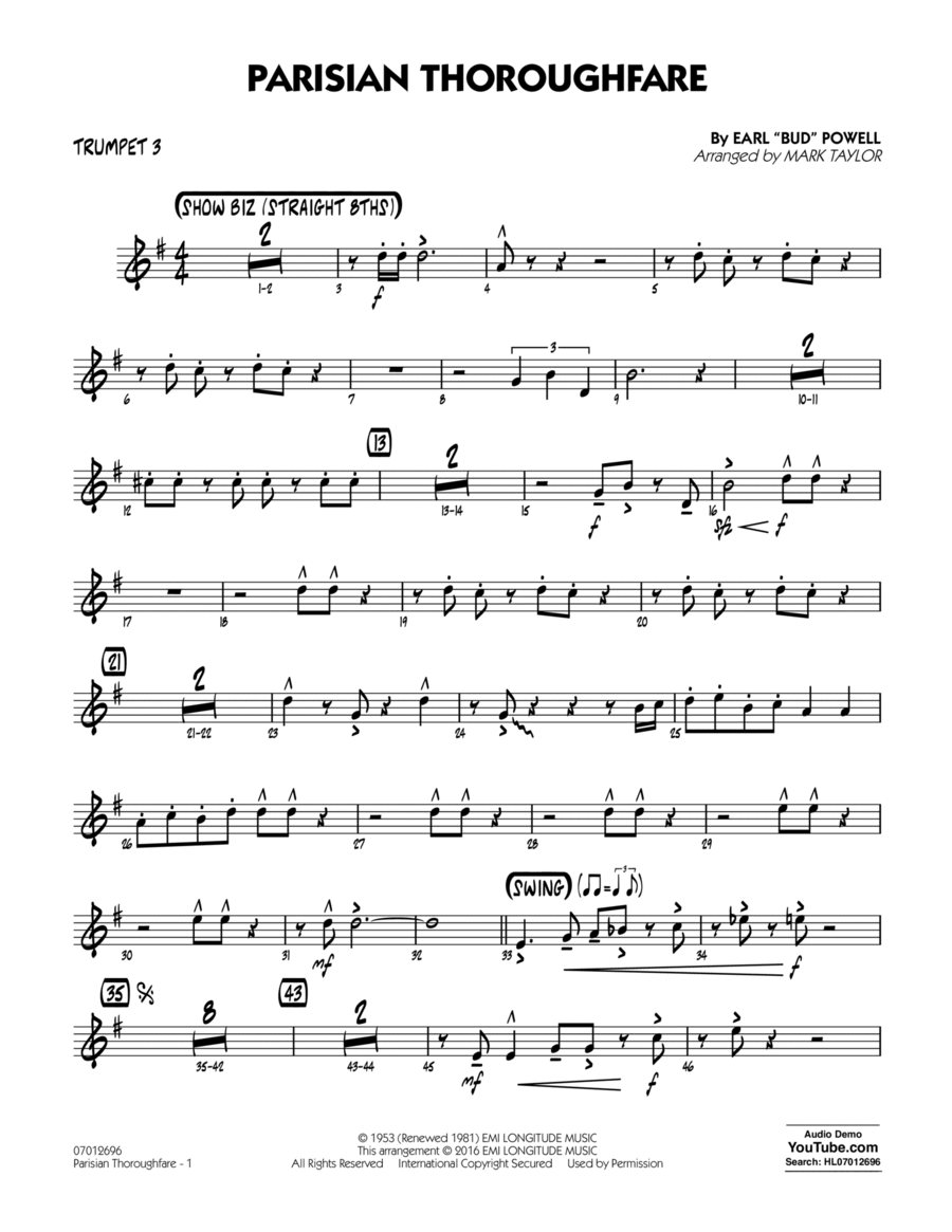 Parisian Thoroughfare - Trumpet 3 Trumpet scores gallery preview page 1