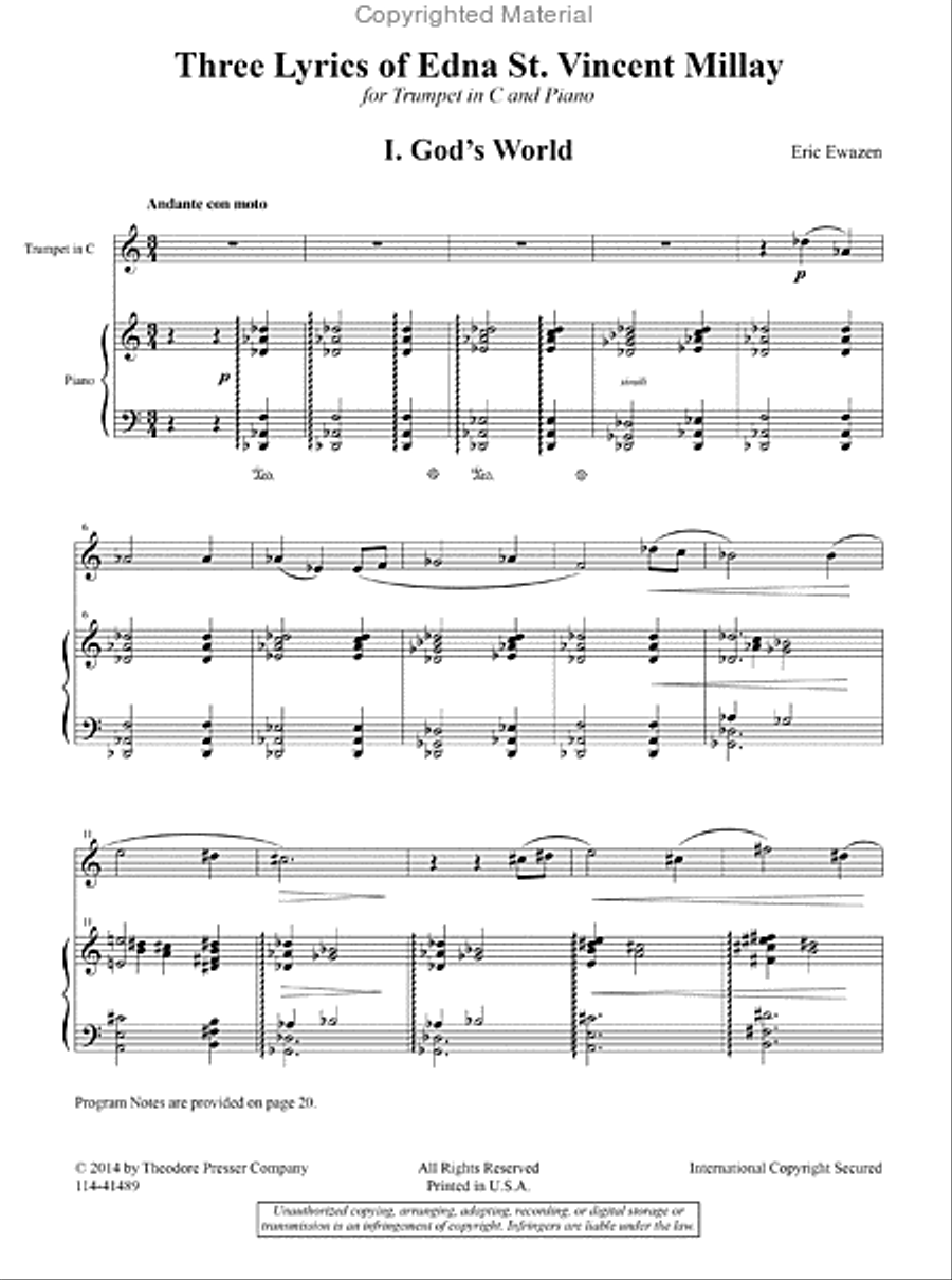 Three Lyrics Of Edna St. Vincent Millay Chamber Music scores gallery preview page 2