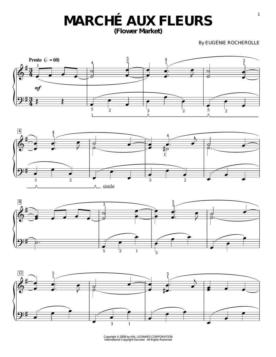 Marche Aux Fleurs (Flower Market) Piano Solo scores gallery preview page 1