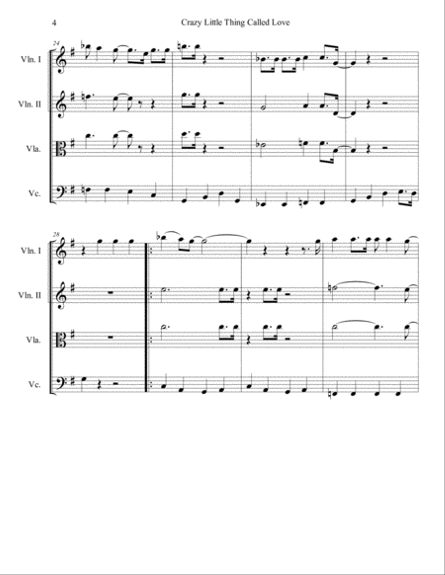 Crazy Little Thing Called Love String Quartet scores gallery preview page 4