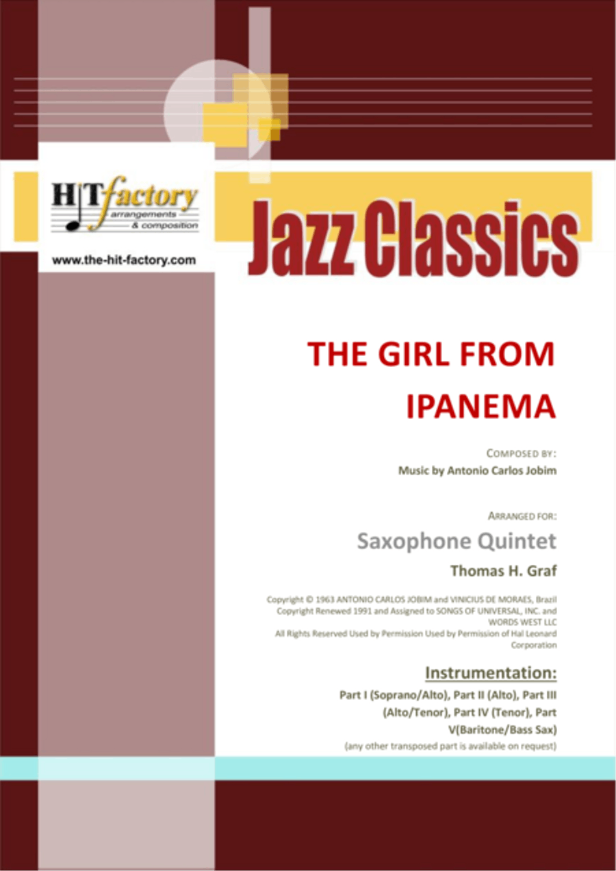 The Girl From Ipanema (Garota De Ipanema) Saxophone Quintet scores gallery preview page 1