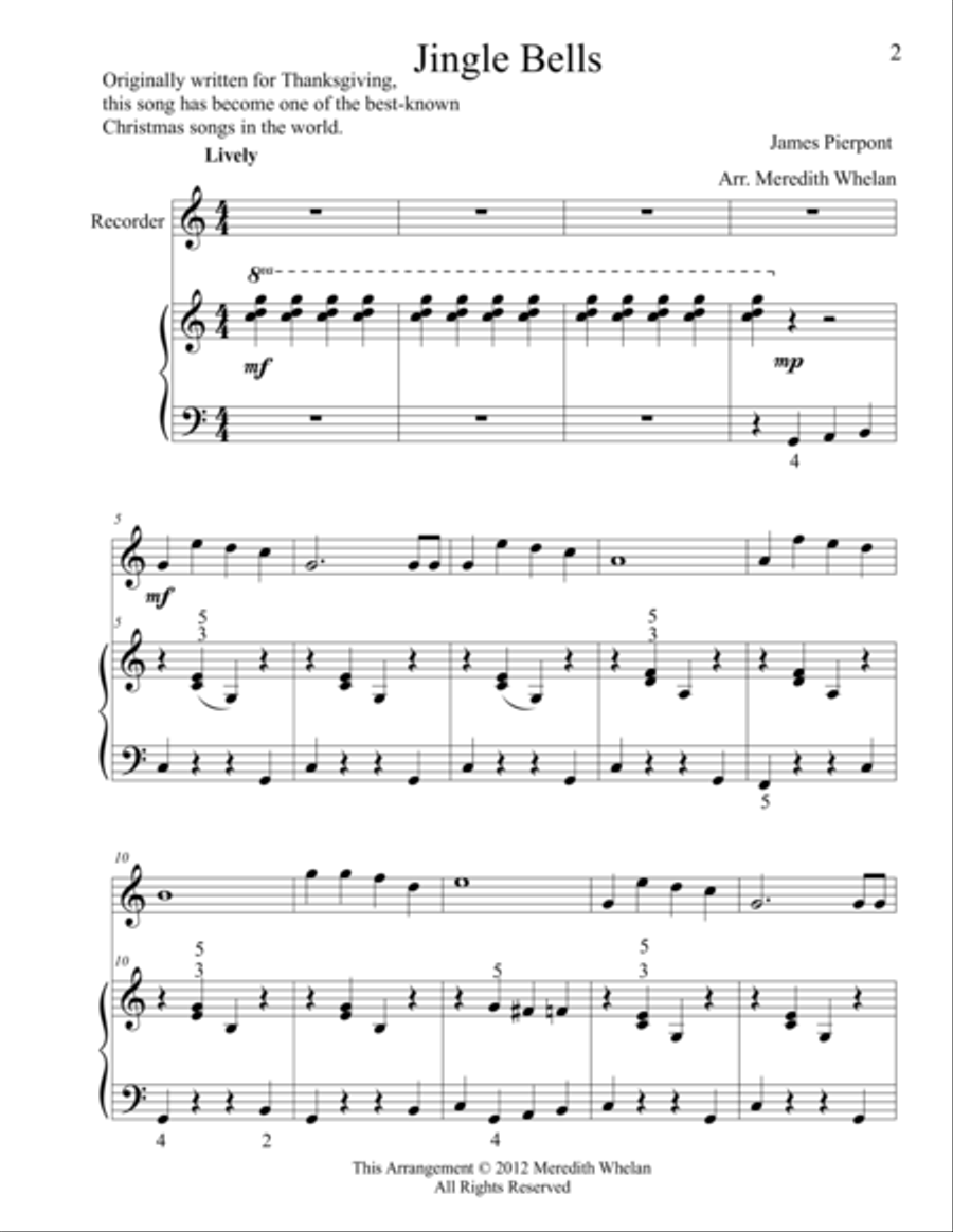 Christmas Duets for Recorder & Piano: Jingle Bells Woodwind Duet scores gallery preview page 1