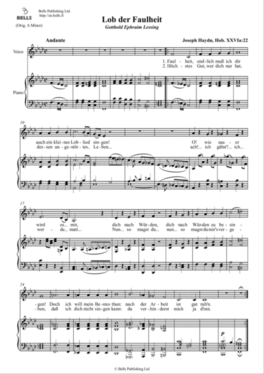 Lob der Faulheit, Hob. 26a (F minor) Voice Solo scores gallery preview page 1