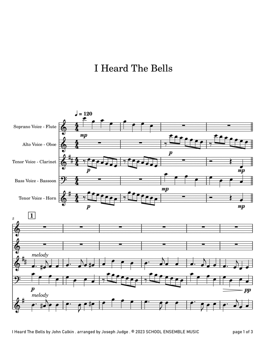 I Heard The Bells for Woodwind Quartet in Schools Woodwind Quartet scores gallery preview page 1