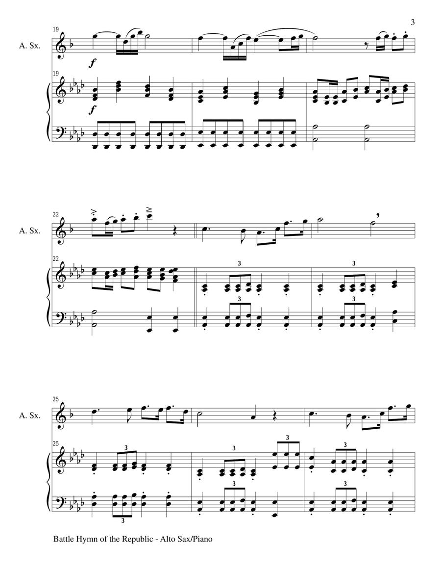 BATTLE HYMN OF THE REPUBLIC (Duet – Alto Sax and Piano/Score and Parts) BATTLE HYMN OF THE REPUBLIC (Duet – Alto Sax and Piano/Score and Parts) Woodwind Duet scores gallery preview page 3