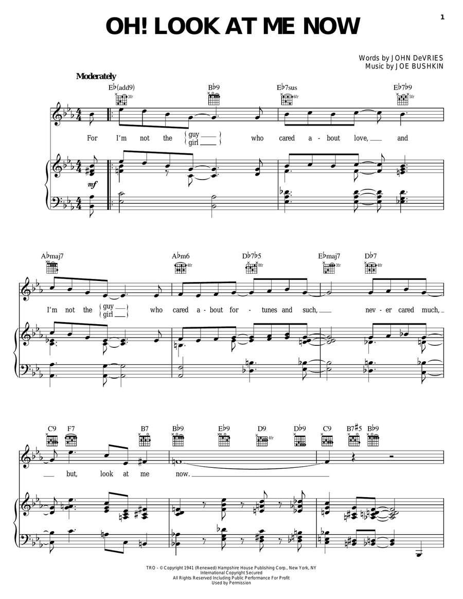 Oh! Look At Me Now Piano, Vocal, Guitar scores gallery preview page 1