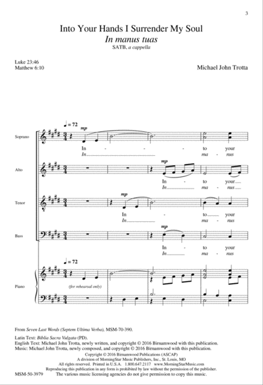 Into Your Hands I Surrender My Soul: In manus tuas 4-Part scores gallery preview page 2