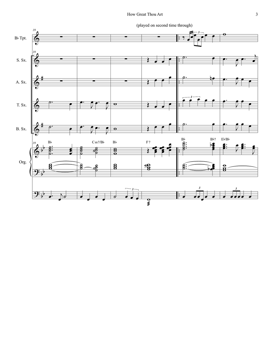 How Great Thou Art (for Saxophone Quartet - Organ Accompaniment) Saxophone Quartet scores gallery preview page 4