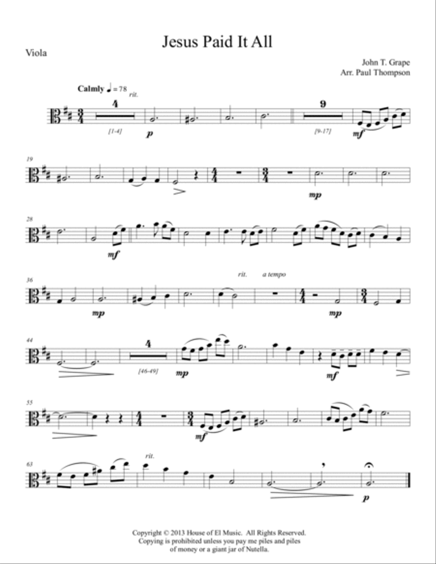 Jesus Paid It All - String Quartet and Piano Piano Quintet scores gallery preview page 4