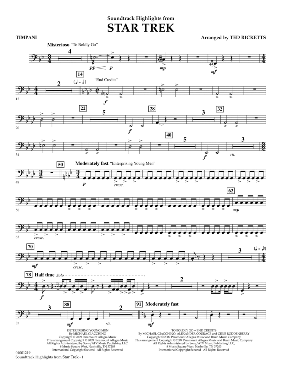 Star Trek - Soundtrack Highlights - Timpani Percussion scores gallery preview page 1