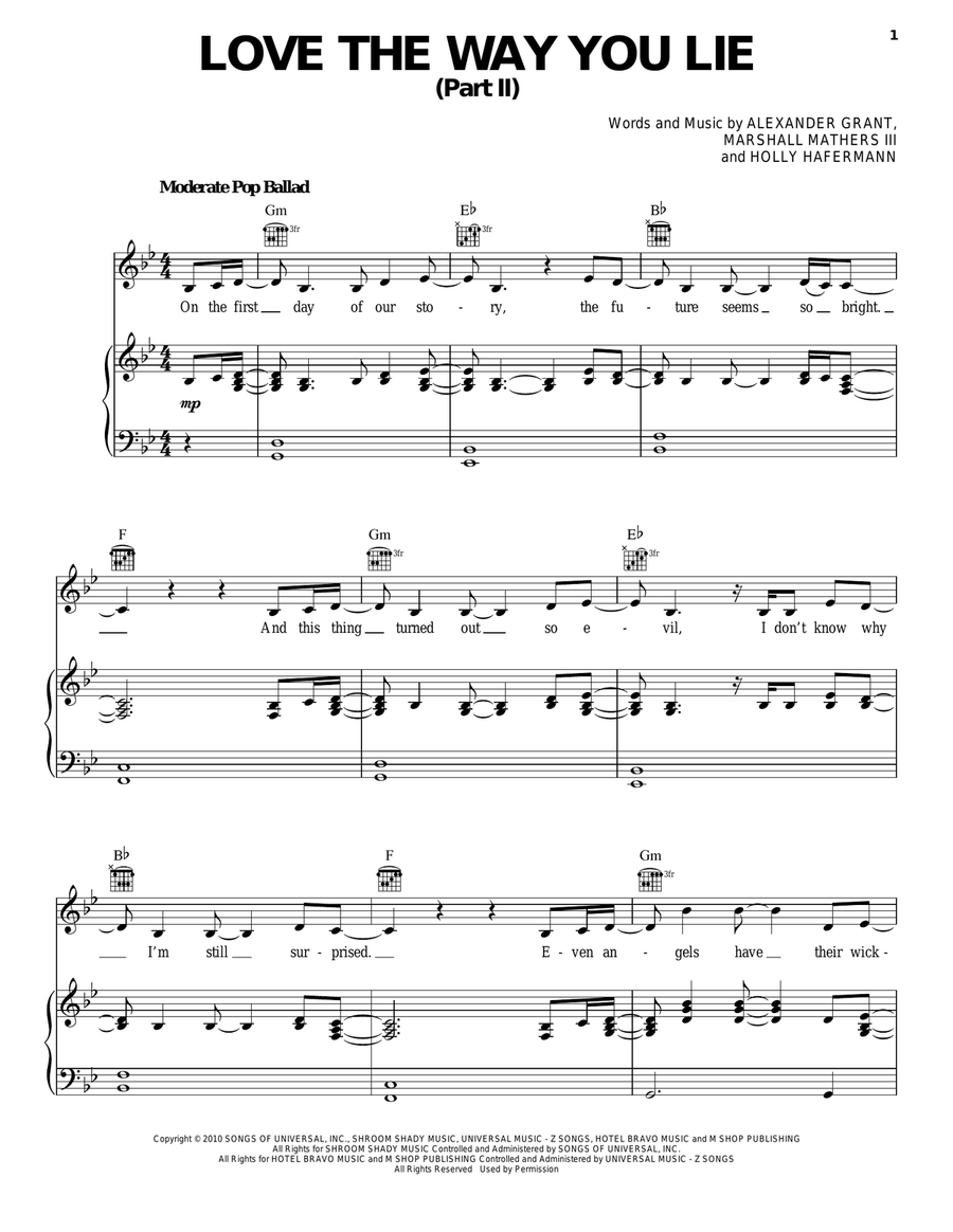 Love The Way You Lie, Pt. 2 Piano, Vocal, Guitar scores gallery preview page 1